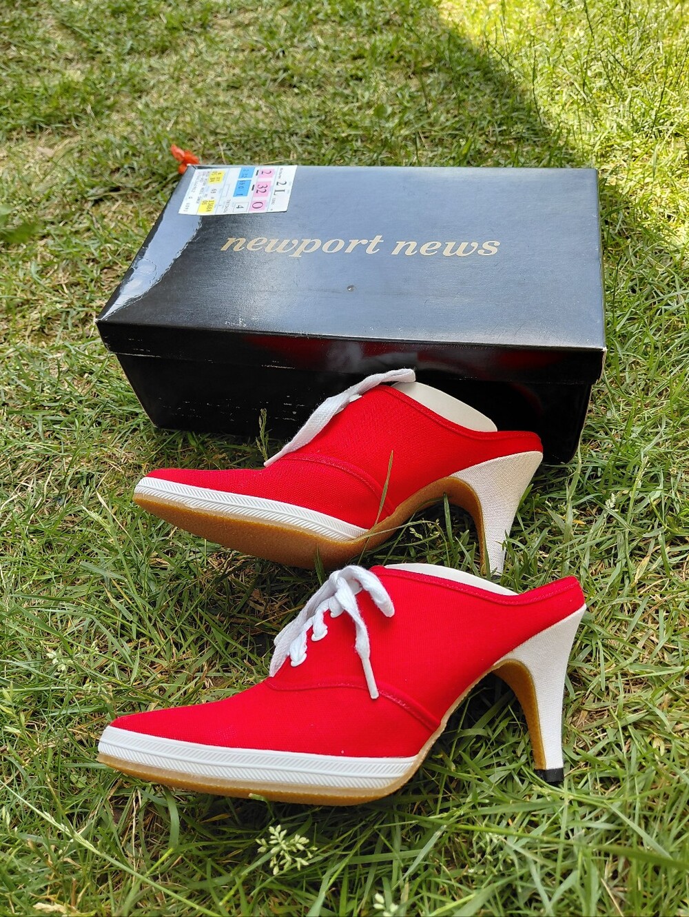 NIB Vintage 90s Newport News cherry red sneaker mules heels Womens 6 deadstock